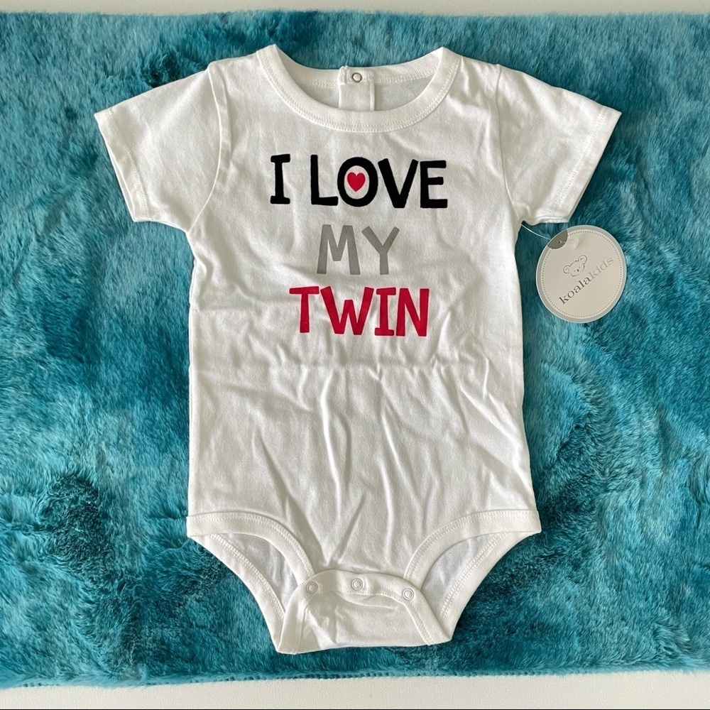 Koala Kids Baby “I Love My Twin” Bodysuit Size 12-18 Months